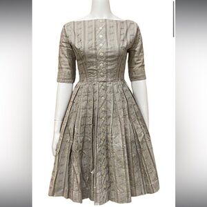 Vintage A Line Embroidered Grey Dress